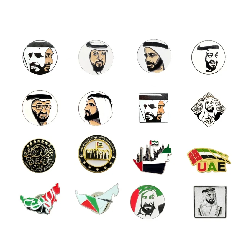 Alfileres de solapa de esmalte suave con tarjeta de respaldo, diseño personalizado, artesanías de metal, estilo de arabia Saudita, Emiratos Árabes Unidos