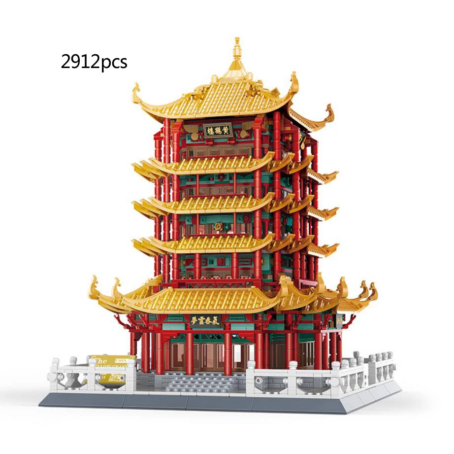 Cina Yellow Crane Tower Nanobrick architettura storica di fama mondiale Moc Micro Diamond Block Model Figure Toy con luce