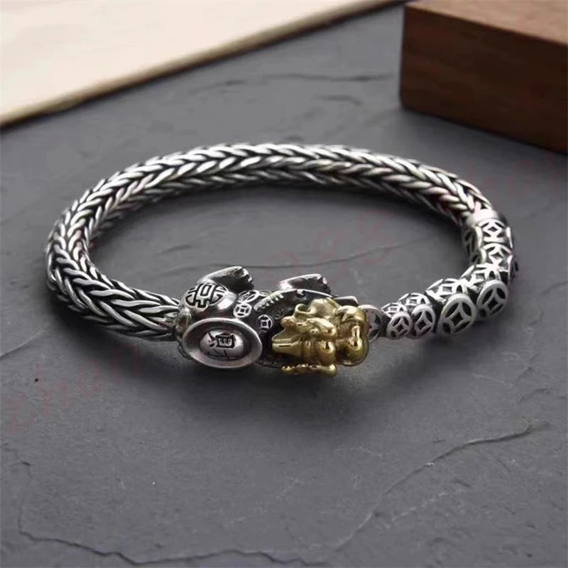 Handmade Pixiu bracelet, ethnic style bracelet, men and women wide, exquisite retro auspicious jewelry