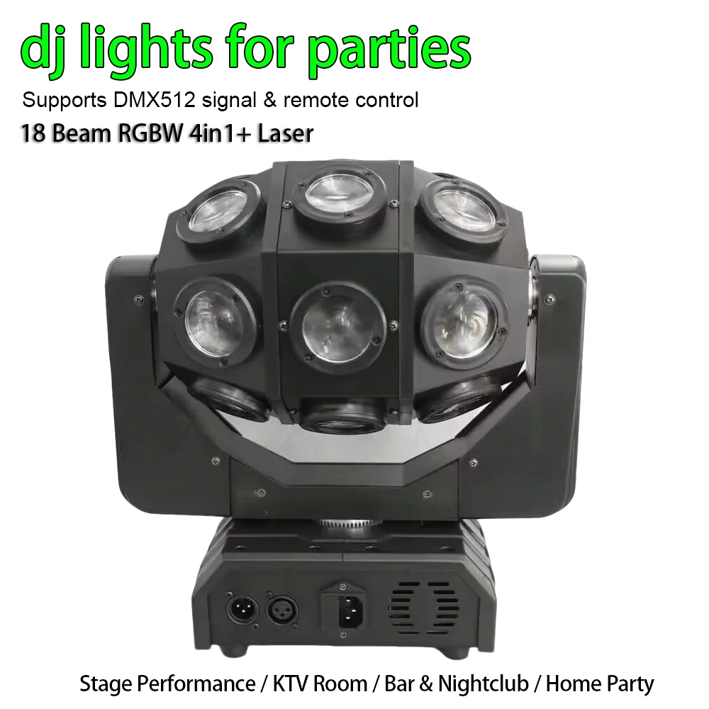 200W High Brightnes 18 Beam Moving Head Stage Light RGBW 4in1 Laser Beam DMX512 Sound Auto Control DJ Disco Bar Party KTV Effect