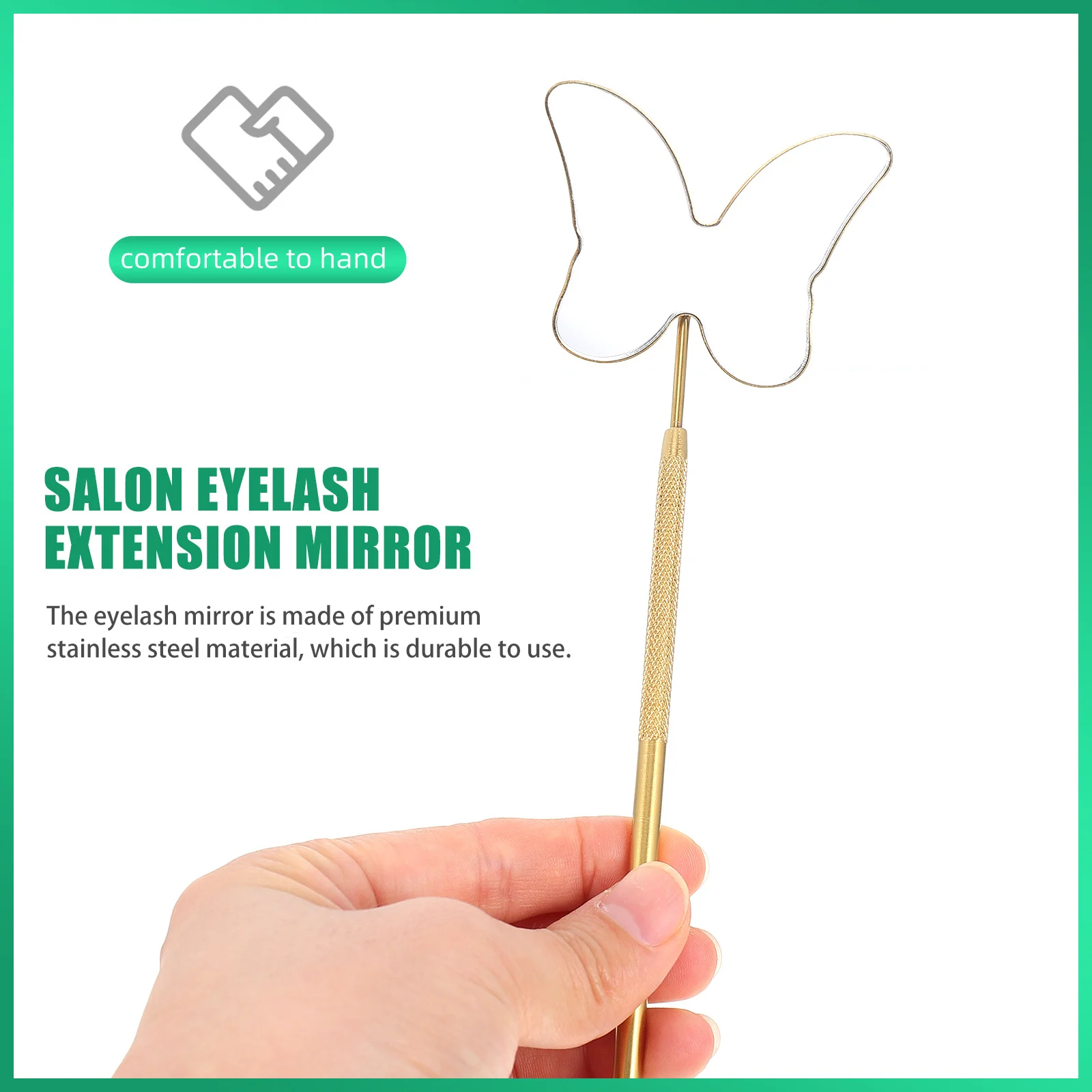 

Butterflies Shape Eyelash Mirror Stainless Steel Non Slip Handheld Lash Inspection Mirror for Eyelash Extension Salon Beauty