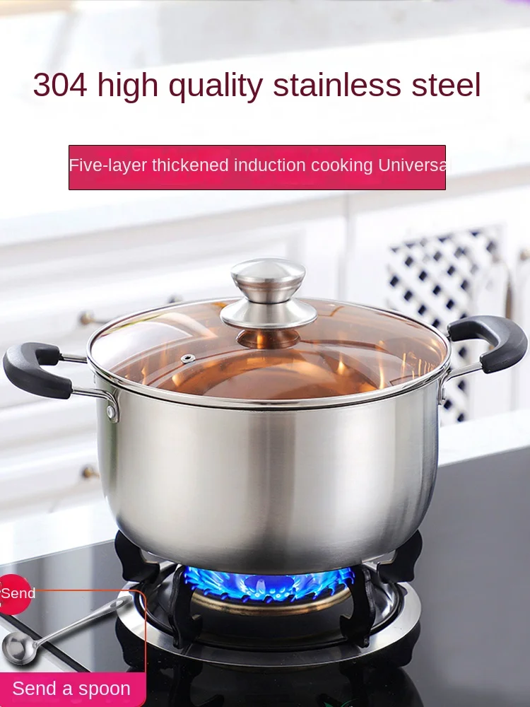 Stainless Steel 304 Household Thickened Pot Thermal Pot Stew-Pan Porridge Pot Induction Cooker Gas Single Layer 2 Layers Small