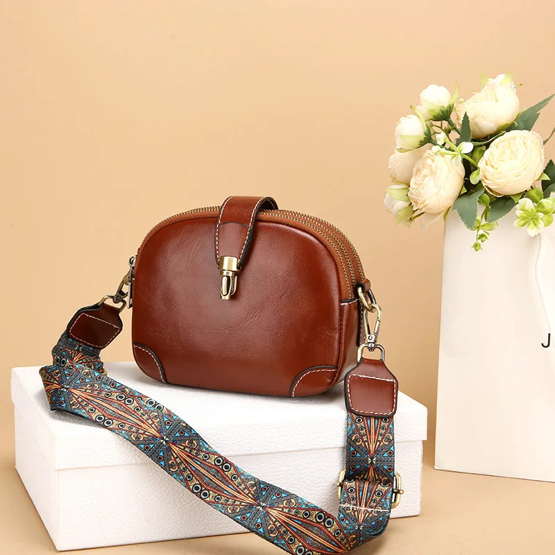 

Top Layer Cowhide Three-Zipper Crossbody Small Square For Women Versatile 2025 New Genuine Leather Large Capacity Shoulder