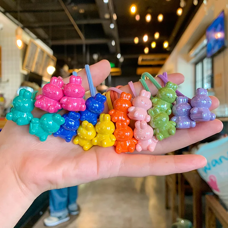 7/10 paare/los Kinder niedlich Bär Herz Haar bänder Mädchen Perle Haar gummis Cartoon Kaninchen Stirnband Baby Haar Seil Kinder Zubehör – Detail 10