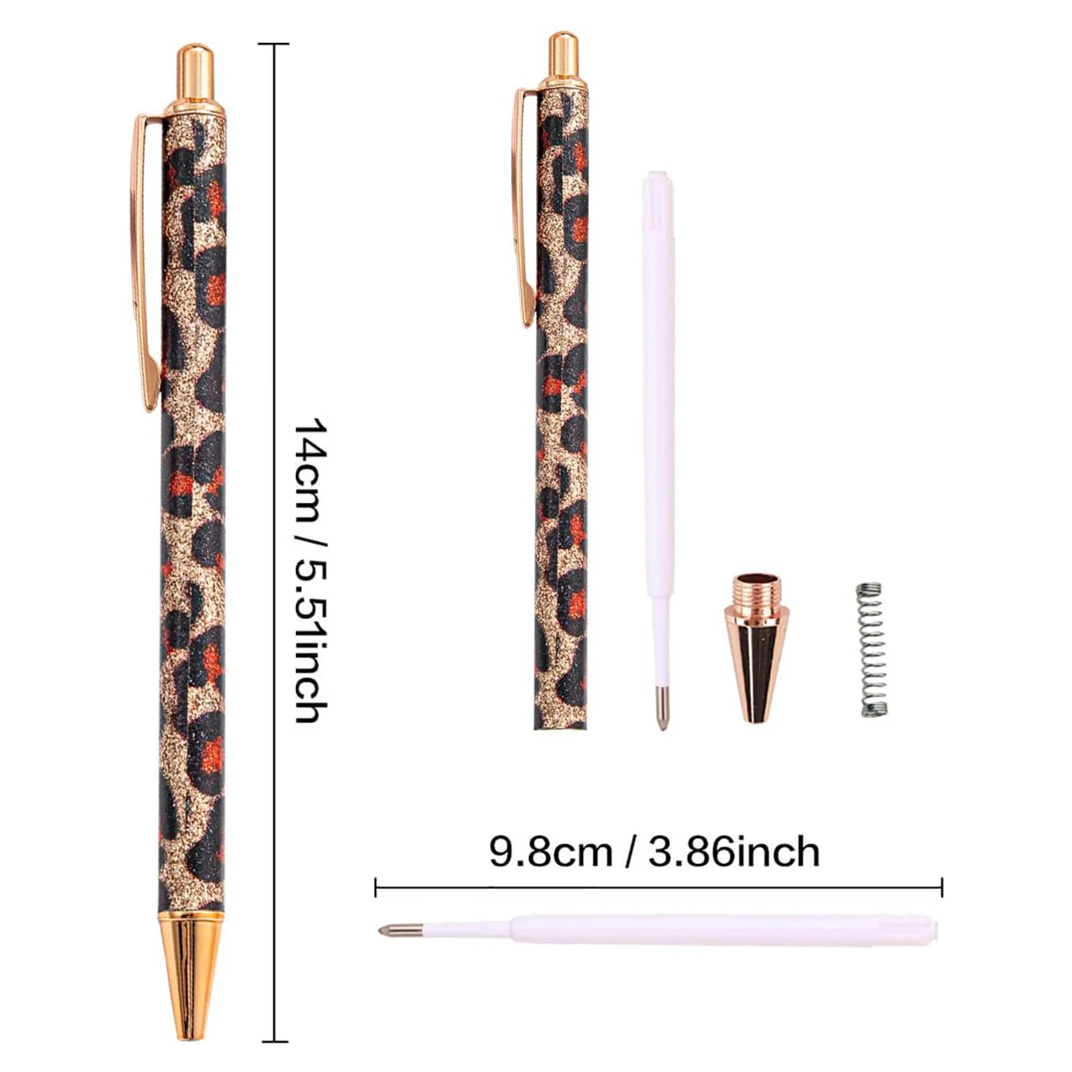 8 Pcs Girly Pens Leopard Writing Pens for Women Glitter Cute Ballpoint Pens Black Ink Medium Point 1.0 mm Writing Pens for Home