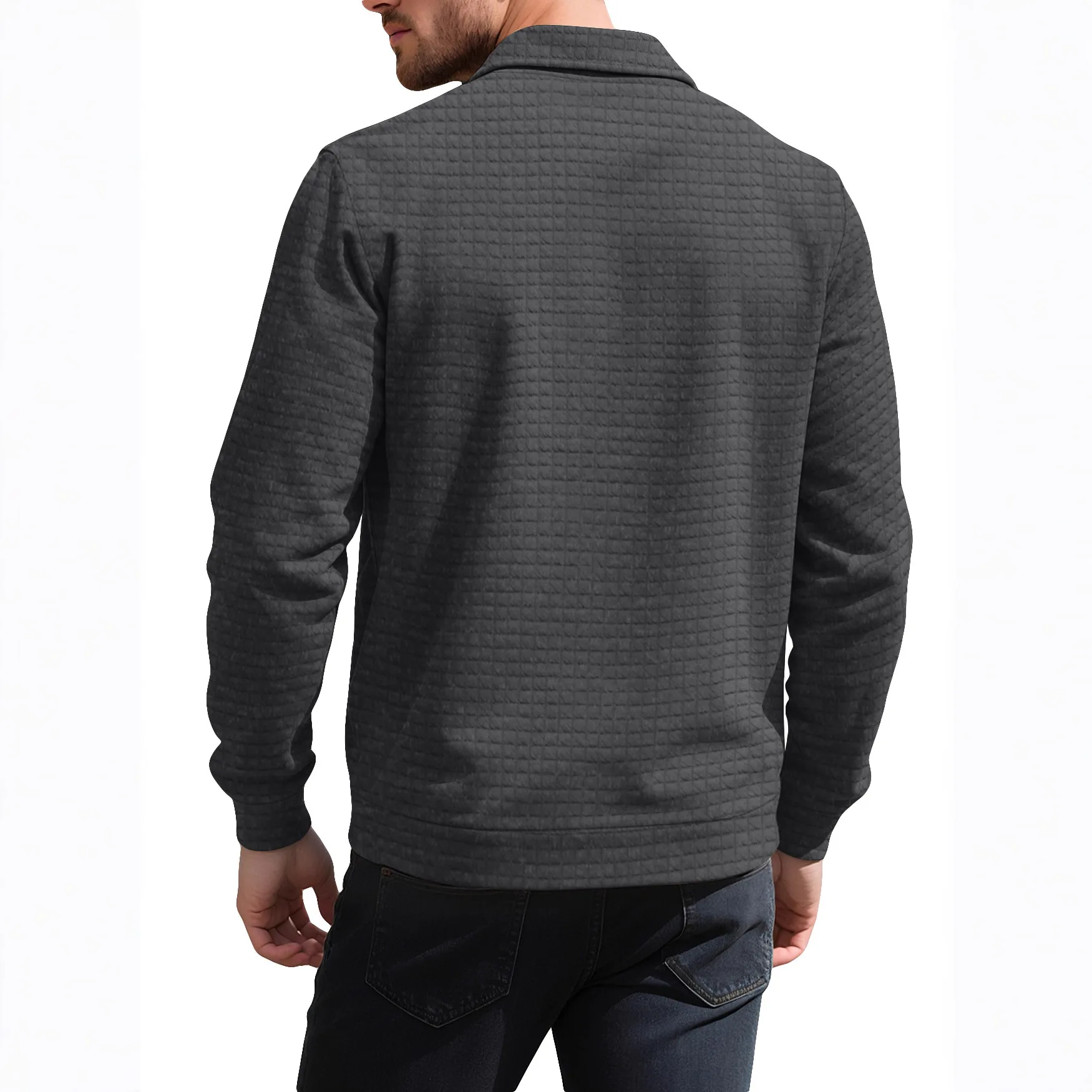 Men's Small Checkered Jacquard Knitted Button Pocket Jacket Men's Spring and Autumn Warm and Windproof Business Model