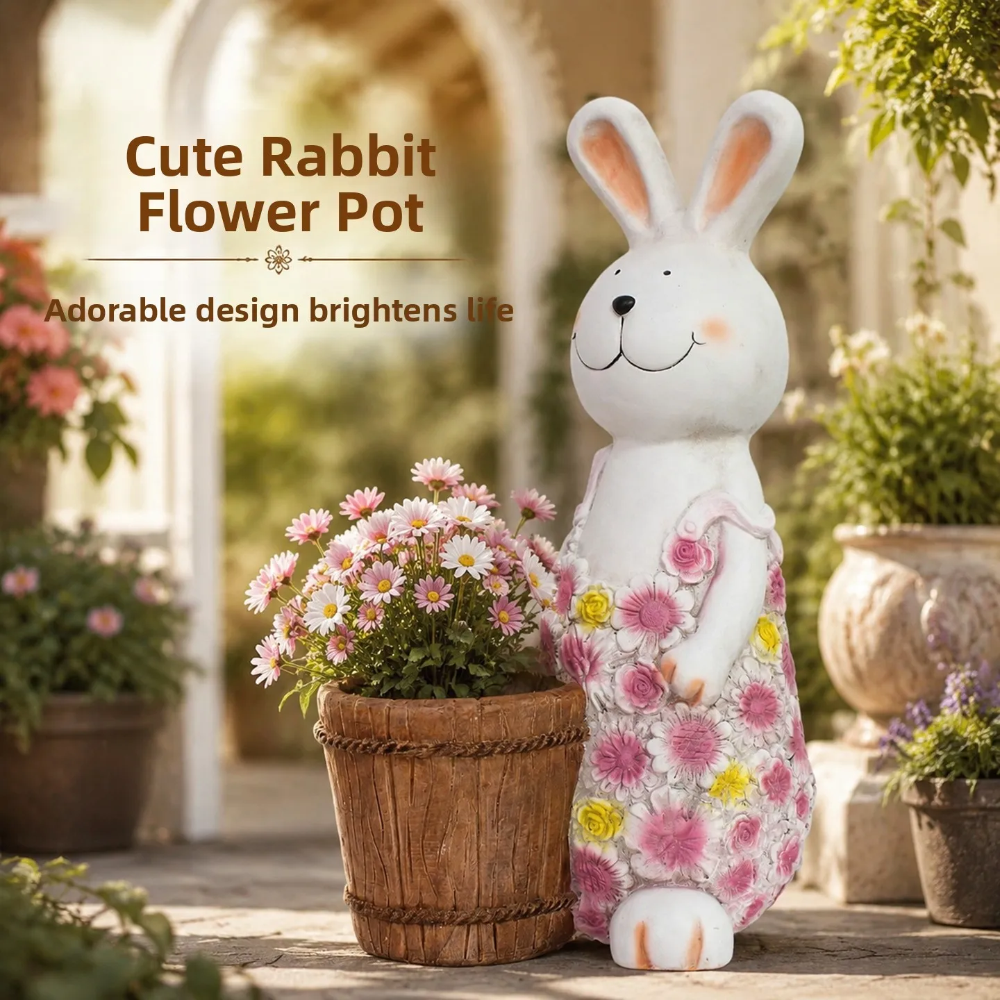 Creative Bunny Cartoon Garden Pot Outdoor Courtyard Balcony Decorative Accessories Plant Nursery round Mouth Drainage Hole