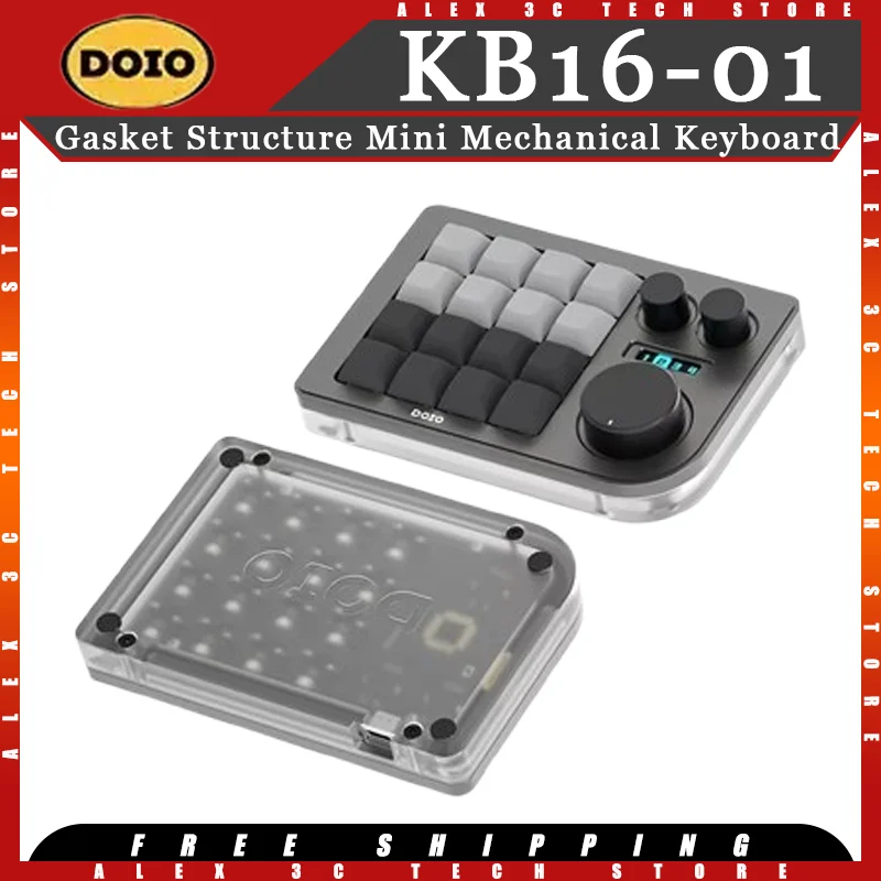 

DOIO Kb16-01 Механическая клавиатура 16 клавиш Клавиатура Три ручки Oled Экран Крышка клавиш Ноутбук Офис Мини-клавиатура ПК Аксессуары