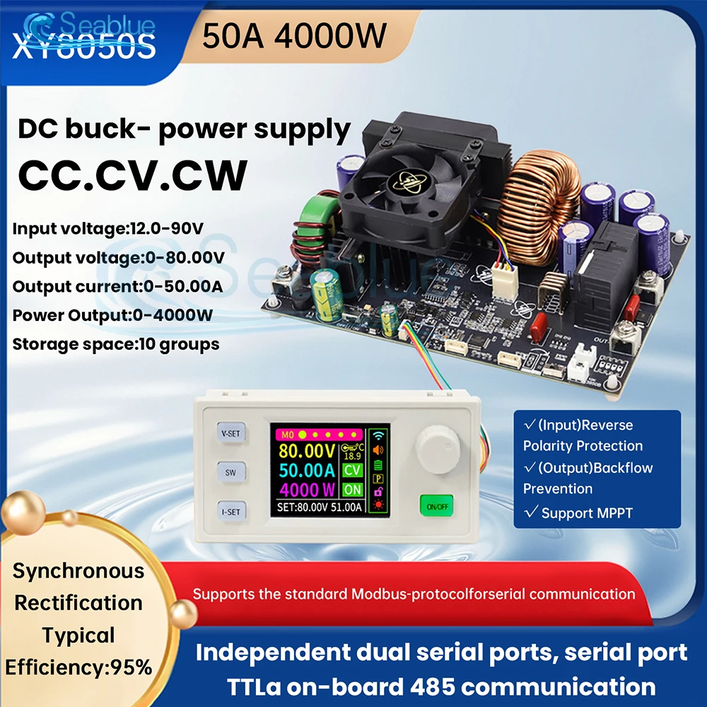 

XY8050S 4000W Programmable DC Buck Converter 12-90V to 0-80V 50A MPPT Solar Charging CV CC Step-down Module Color LCD Display