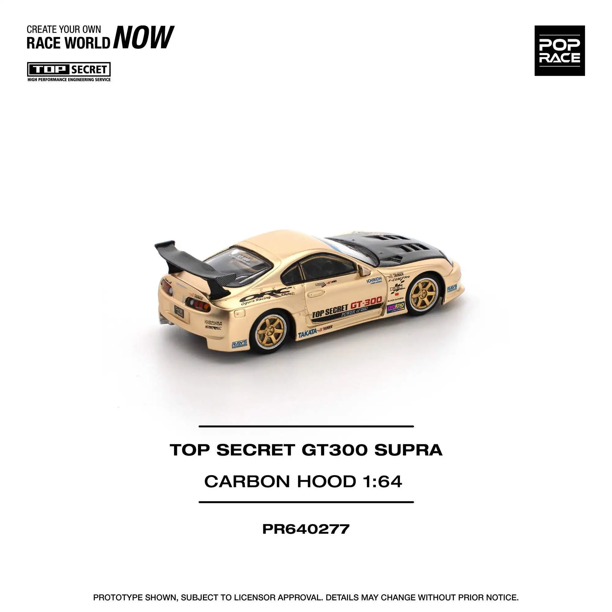 POP RACE 1:64 TOYOTA TOP SECRET GT300 SUPRA chapado en oro, modelo de coche de aleación
