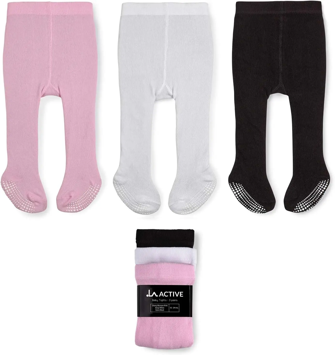 LA ACTIVE Baby Girls Tights - Cozy Warm Cotton Cable Knit Winter Tights - Non-Skid Grip - Toddler Infant