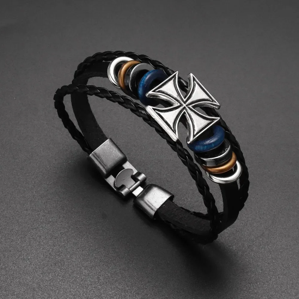 

Trend Multi-Layer Leather Braided Beaded Cross Bracelets Glamour Men's Bracelets New Fashion Jewelry Punk Accessories Party Gift