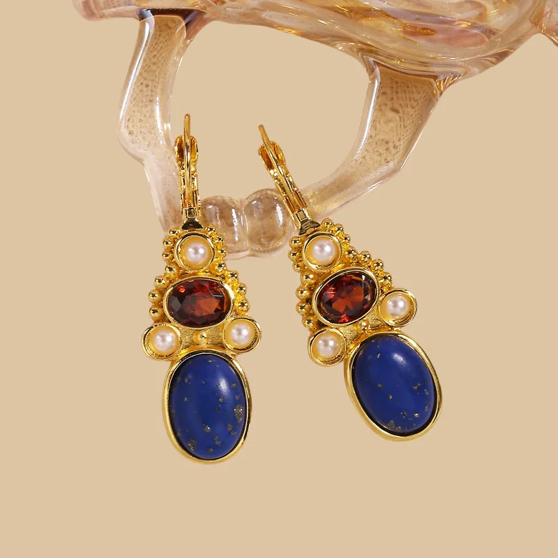 Vintage Drop Earrings Inlaid Synthetic Gems Statement Earrings Design Ear Jewelry For Women