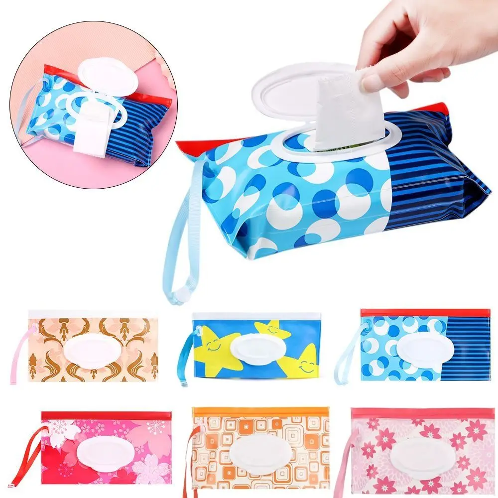 EVA Baby Wet Wipe Pouch  Cute Snap-Strap Reusable Wet Wipes Bag Flip Cover Tissue Box Refillable Wet Wipe Bag Useful Tissue Box