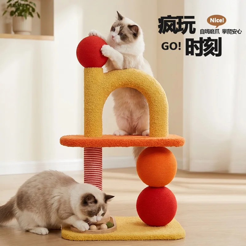 Vertical sisal cat climbing frame, cat bed integrated for small home use, space-saving, scratch-resistant, lint-free, burrowing