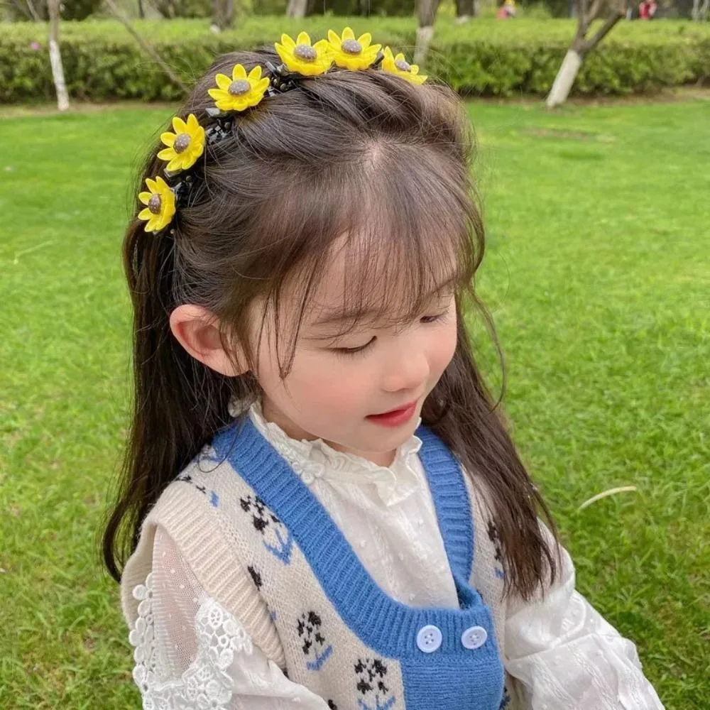 Korean Double Bangs Hairpin Hairband Braided Colorful Flower Children's Wave Hair Hoop Kawaii Princess Teeth Headband Girls