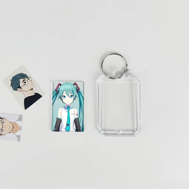 Anime Cartoon Hatsune Miku Q Version Double Sided Keychain Student Backpack Pendant Photo Frame Card Keyring Couple Girls Gift