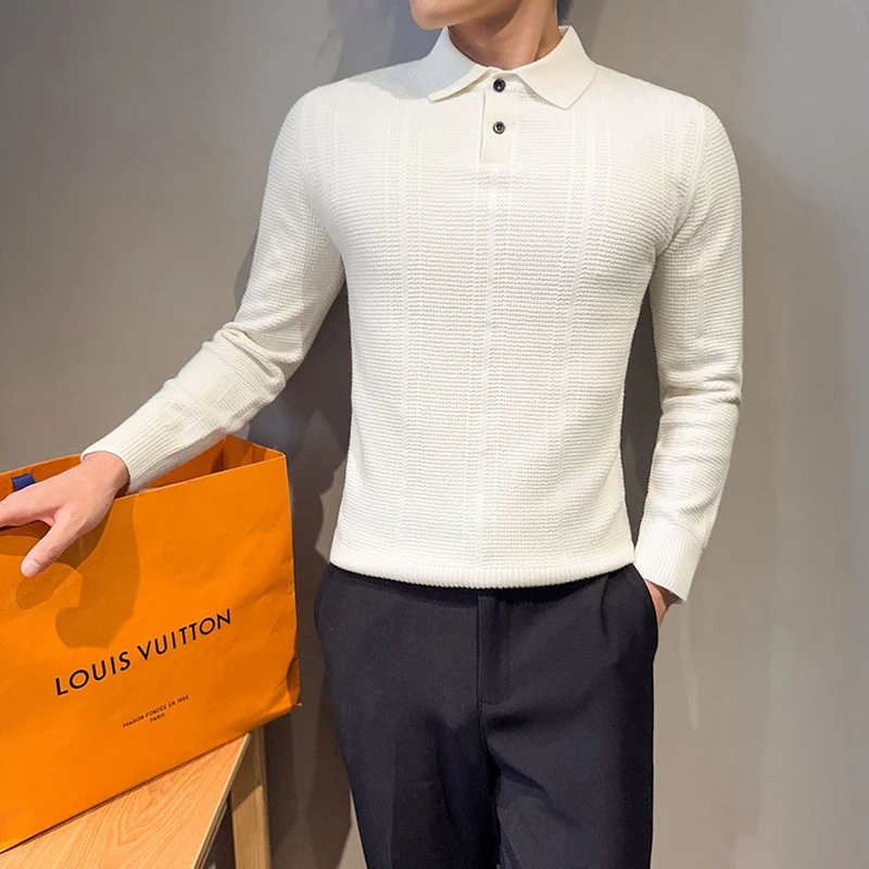 

Свитер мужской осень-зима Новый отложной воротник с длинным рукавом Мужские повседневные свитера Slim Fit Универсальные вязаные пуловеры Homme размера плюс