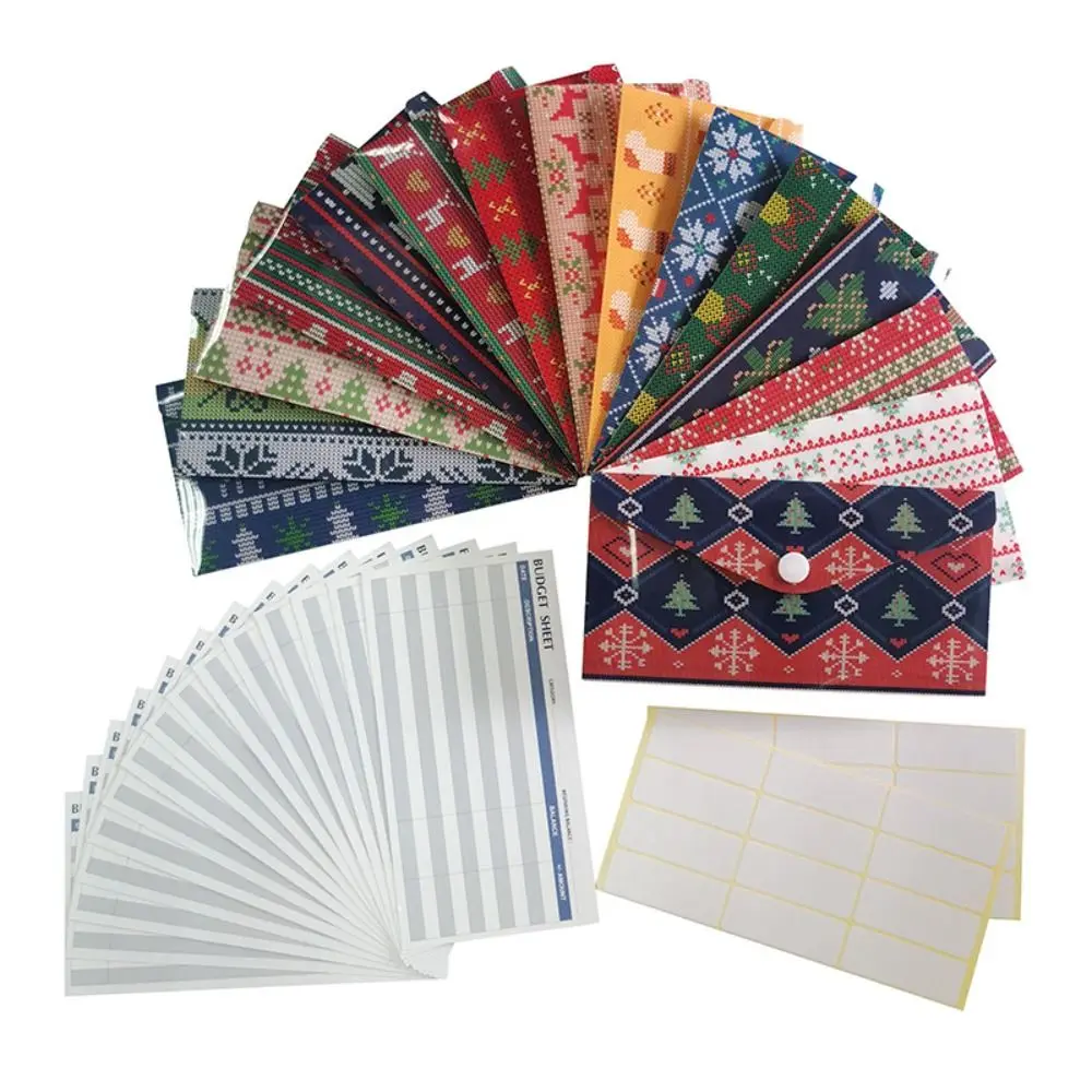 Waterproof PVC Envelopes with Snap-fastener Binder Pouches Cash Budget Pocket for Notebook Planner Journey Binders with Labels