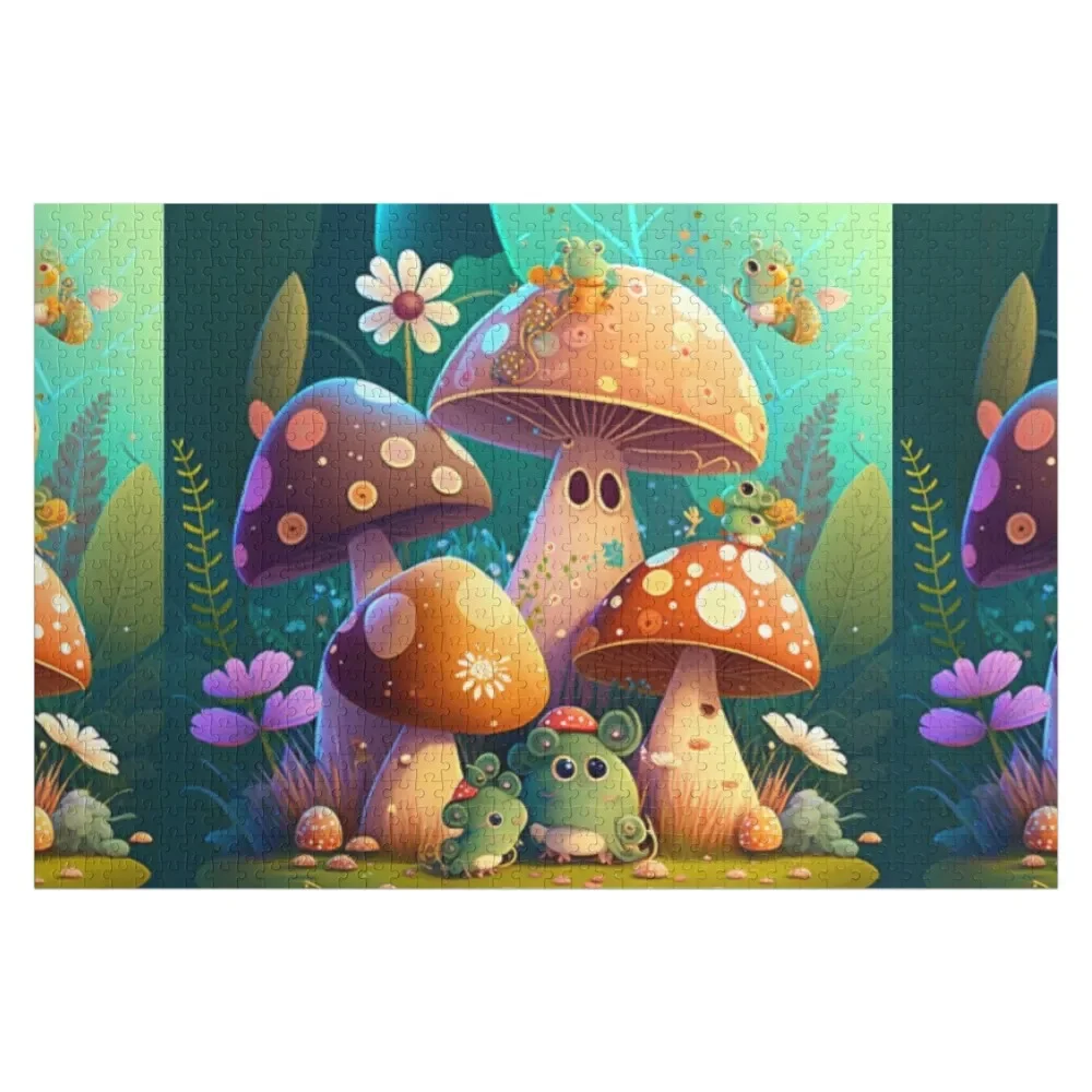 Cute little elfs mushrooms baby shower poster, magical babys room decor, baby shower party posters, stickers, cute Jigsaw Puzzle