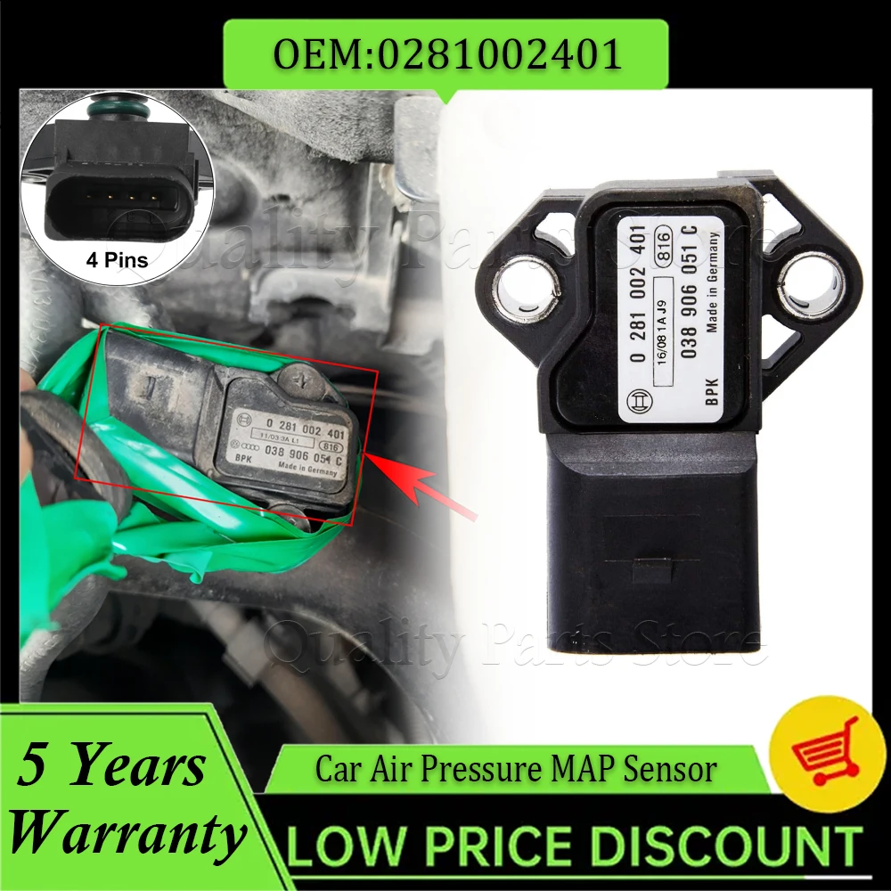 

Новый датчик абсолютного давления в коллекторе 1 шт. для VAG VW AUDI SEAT SKODA 0281002401 038906051C 0 281 002 401 038 906 051 C