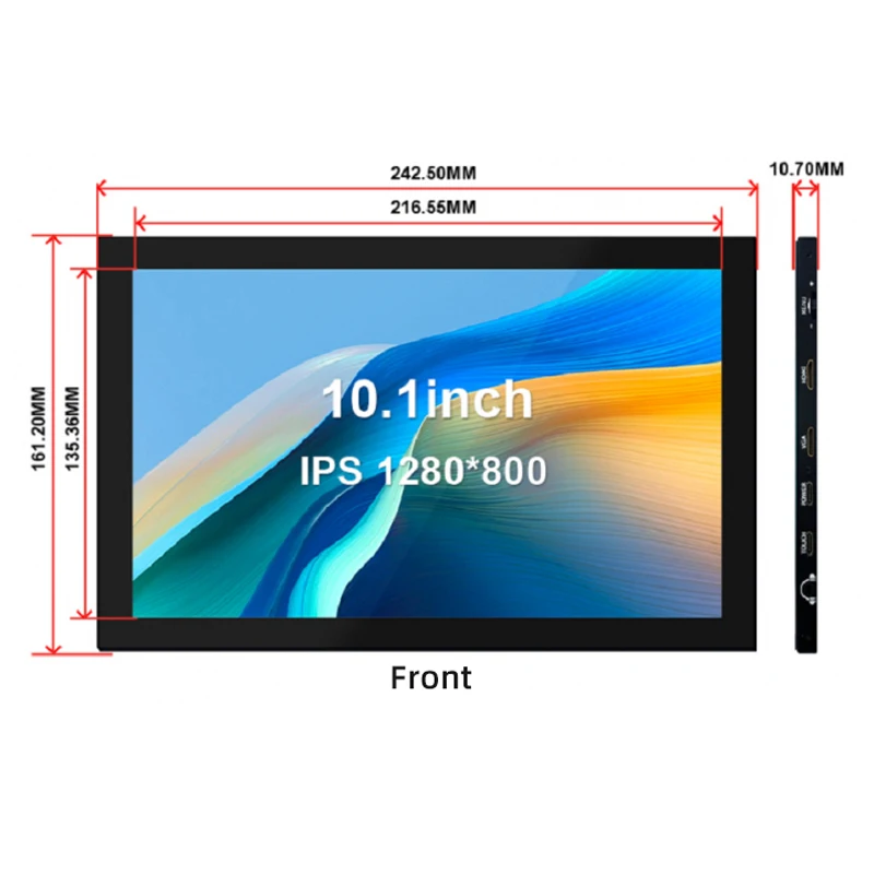 10.1 Inch IPS Portable Display 1280*800 HD LCD Touch Screen with Speaker Holder HDMI-compatible for PC Raspberry Pi Orange Pi