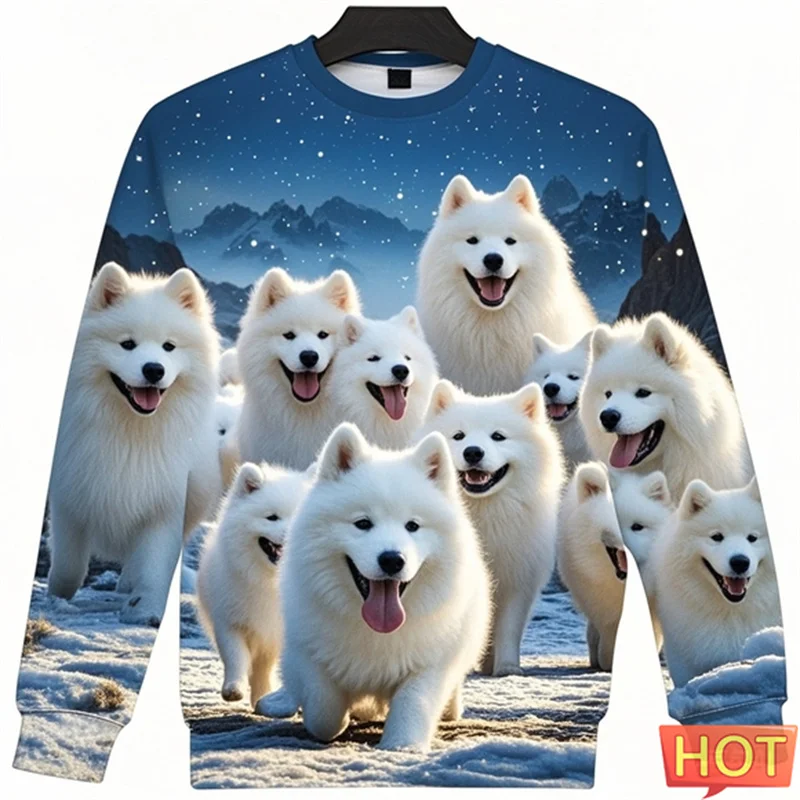 Cute Samoan Dog Graphic Sweatshirts For Men Pullover Sportwear Cartoon Outdoor Samoan 3D Printed Sweatshirts Women Children