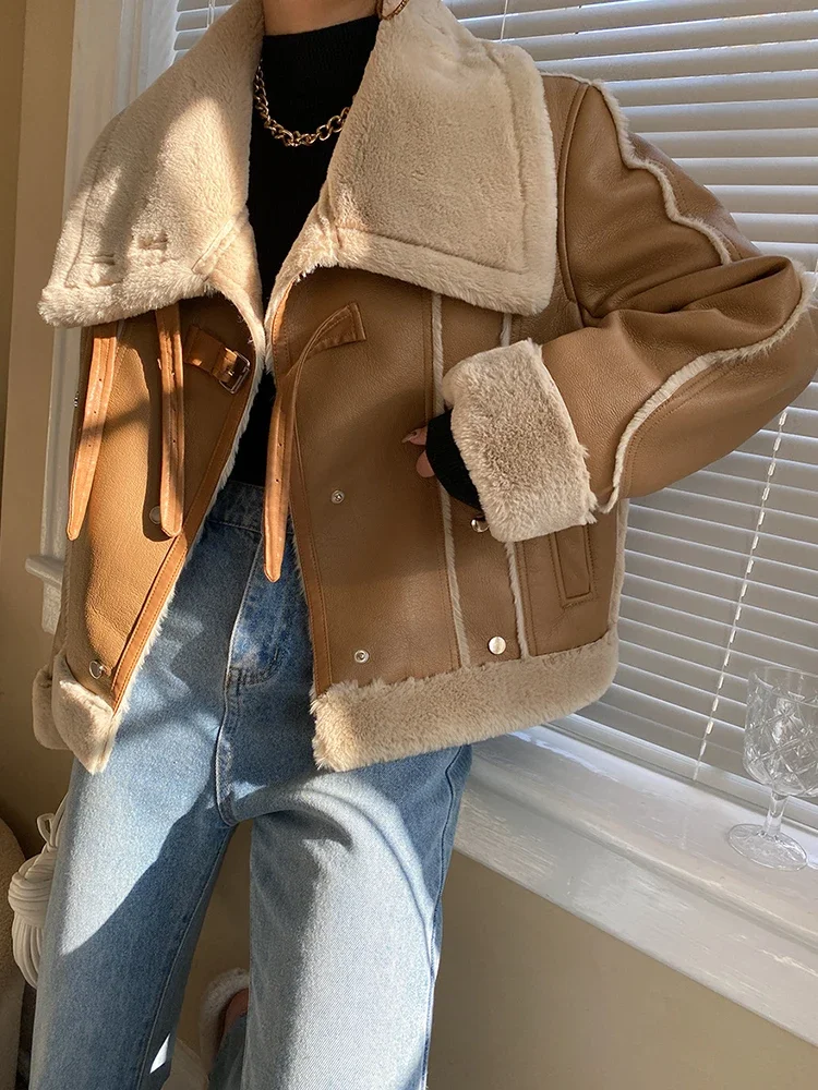 

Зимняя Женская Толстая теплая уличная одежда, парка из искусственной кожи, Меховая куртка, зимнее водонепроницаемое пальто, женское модное мотоциклетное пальто, верхняя одежда