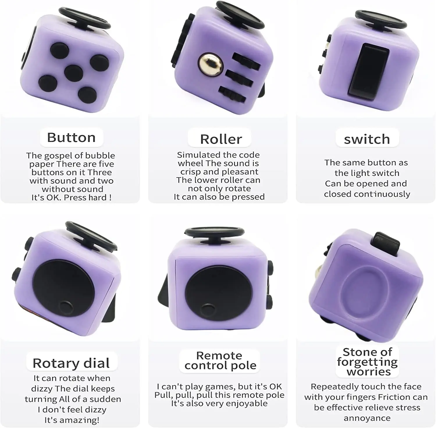 Kostka antystresowa 6w1, spinner do rąk, zabawka antystresowa/antykojąca lęk, zabawki antystresowe dla dzieci, nastolatków, dorosłych - 3,4 cm, 40 g, różne kolory