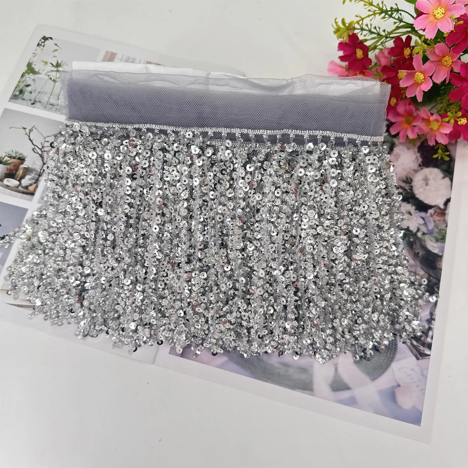 2 jardy 20 cm szerokie koronkowe frędzle koralik odzież damska frędzle ubrania dekoracje Couture wykończenia frędzle długie szycie taniec Diy