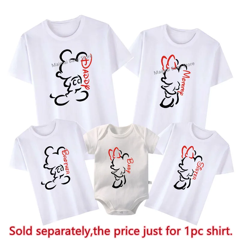 New Mickey Ears Minnie Sketch Family Shirts Funny Matching Dad Mom Kids Disneyland Trip Outfits Look First Disney Vacation Tees