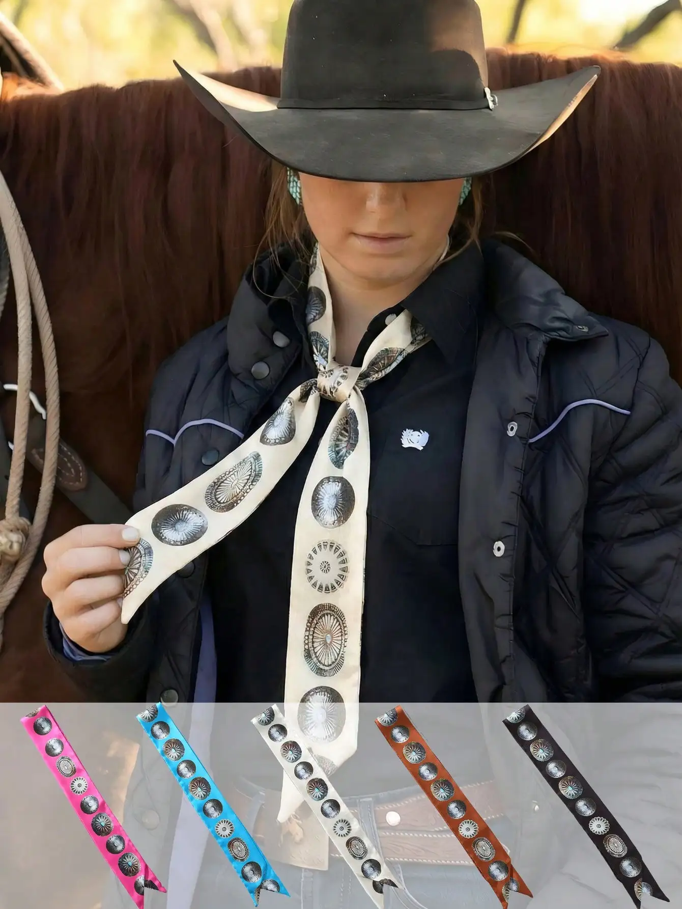 1 pieza de pañuelo/cinta estilo vaquera occidental, versátil pañuelo de seda para el cuello, diadema, accesorio de cinta para mujer, ideal para decorar bolsos, ropa, zapatos y más, esencial para viajes, toalla de playa sc260302175504281466208