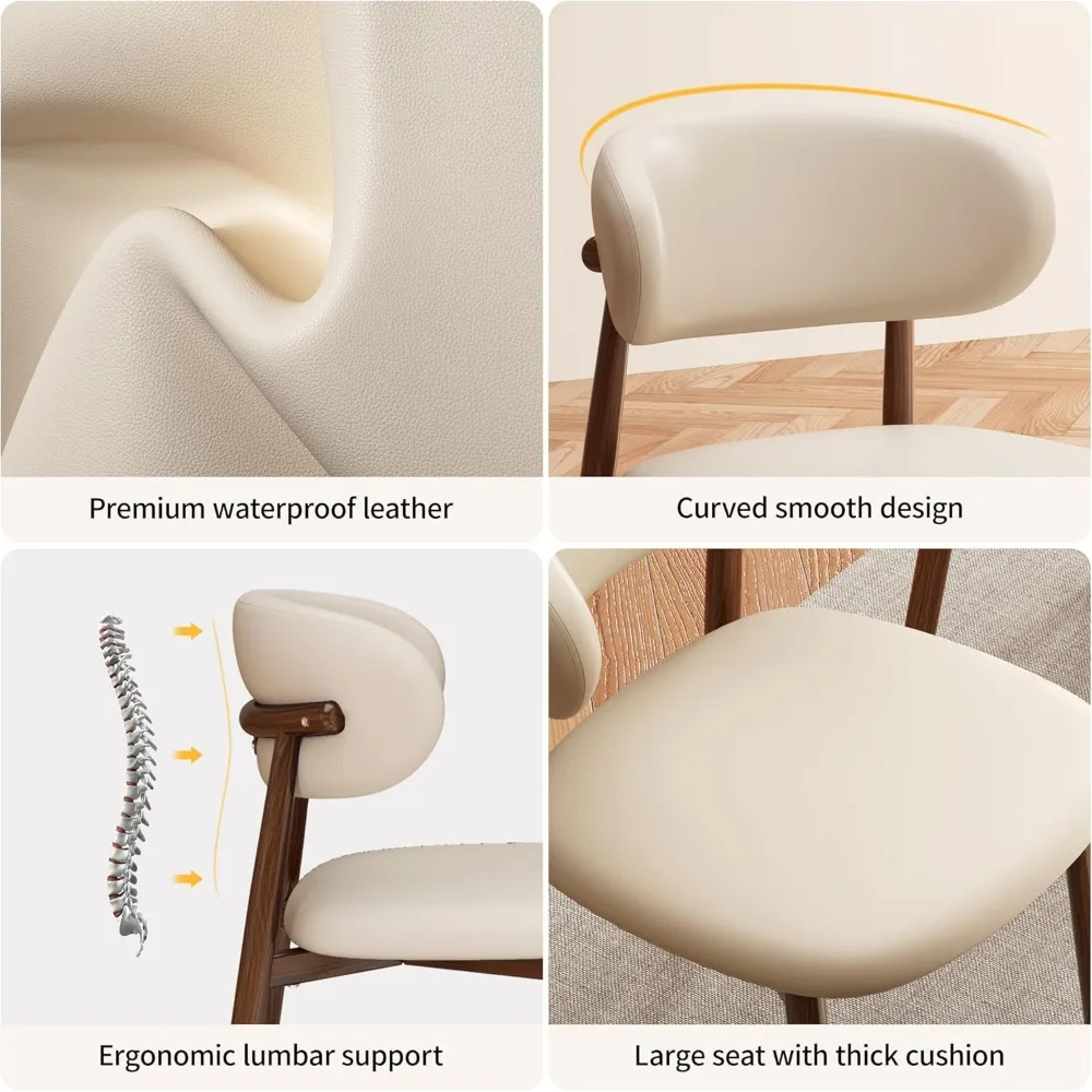 Zestaw 2 nowoczesnych krzeseł do jadalni, tapicerowanych skórą, w stylu rustykalnym, z metalowymi nogami, nogi w kolorze orzecha/w kolorze beżowym