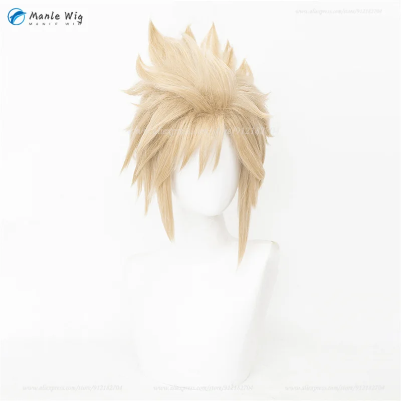 Unstyled Ff7 Cloud Strijd Cosplay Pruik Short Light Flaxen Pruiken Mannen Cosplay Anime Pruiken Hittebestendig Synthetisch Haar + Pruik Cap