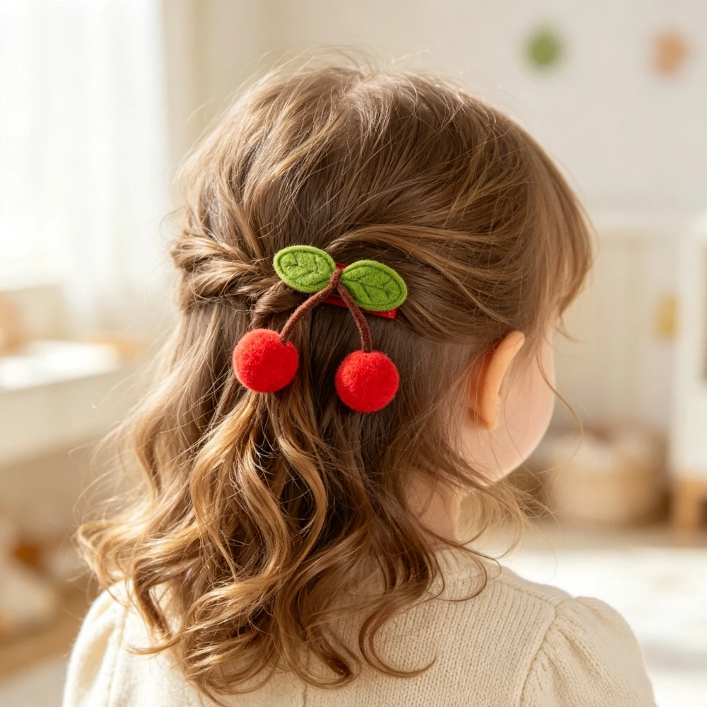 9Pcs Cute Cherry Baby Girls Hairpins Felt Pom Pom Kids Hair Clips Handmade Fruit Girl Barrettes Children's Hair Accessories