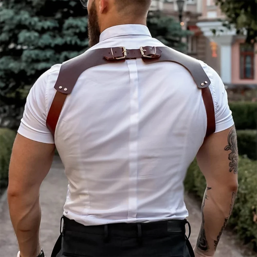 Punk Leder Körperkette Punk Leder Taillenkette Punk Taillengürtel Damen Männer Mode Nieten Dekor Gothic Punk Leder Harness Weste Mit Nieten Hosenträger Gürtel Schulter Gurt Kleidung Zubehör – Detail 7