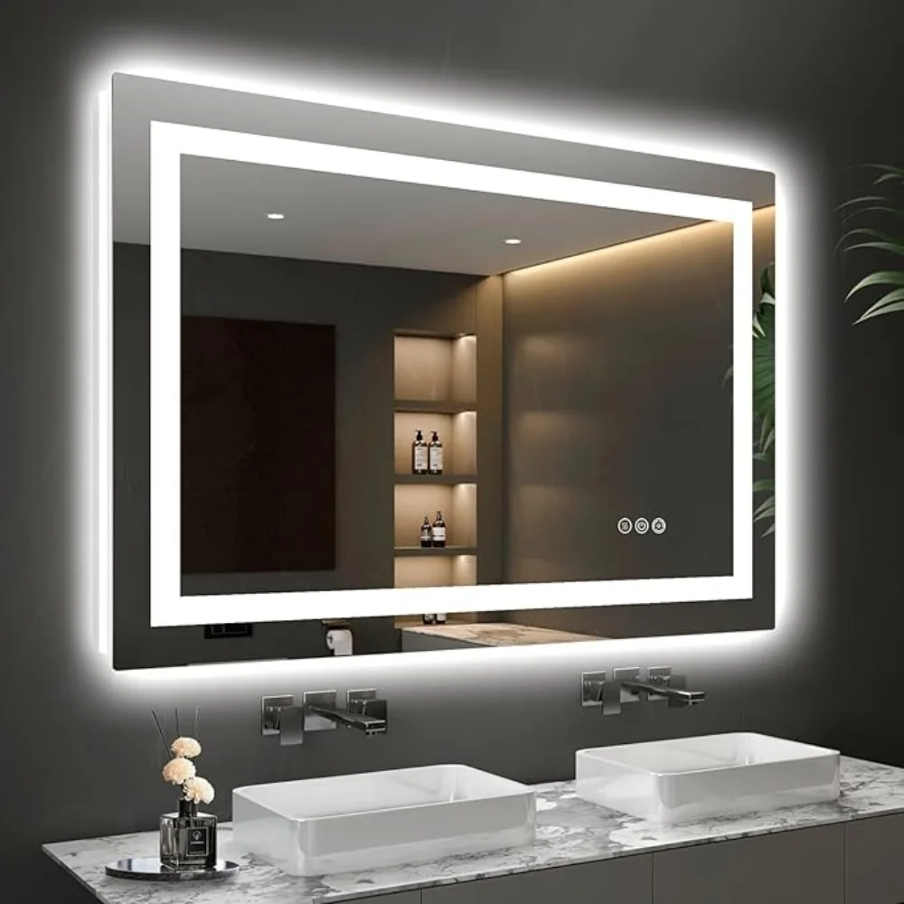 

44x28 Bathroom Mirror, Front and Backlit Lighted Mirrors, 3 Colors and Stepless Dimmable, Anti-Fog, LED Vanity Mirror