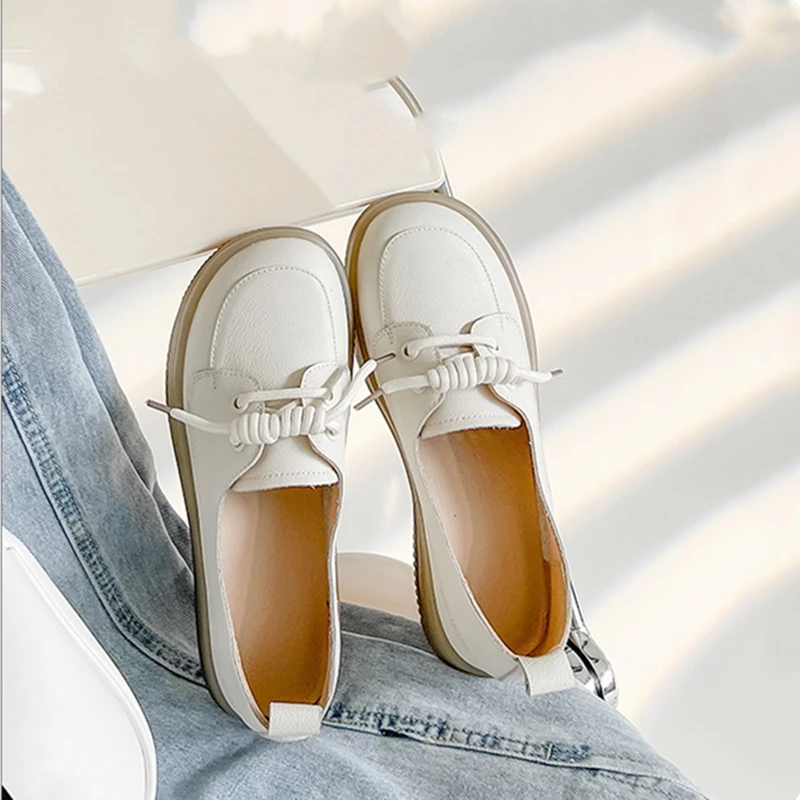 AIYUQI Genuine Leather Sneakers Women 2026 New Lace-up Women Loafers Casual Flat Cow Tendon Sole Nurse Shoes Women