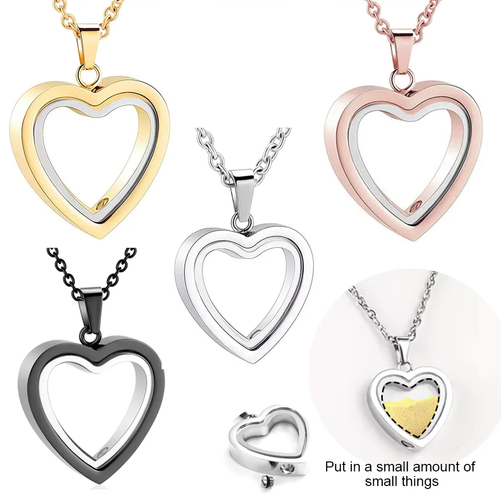 Glass of Heart Cremation Jewelry Necklace for Ashes Heart Memorial Lockets for Ashes Stainless Steel Keepsake Urn Ashes Pendants