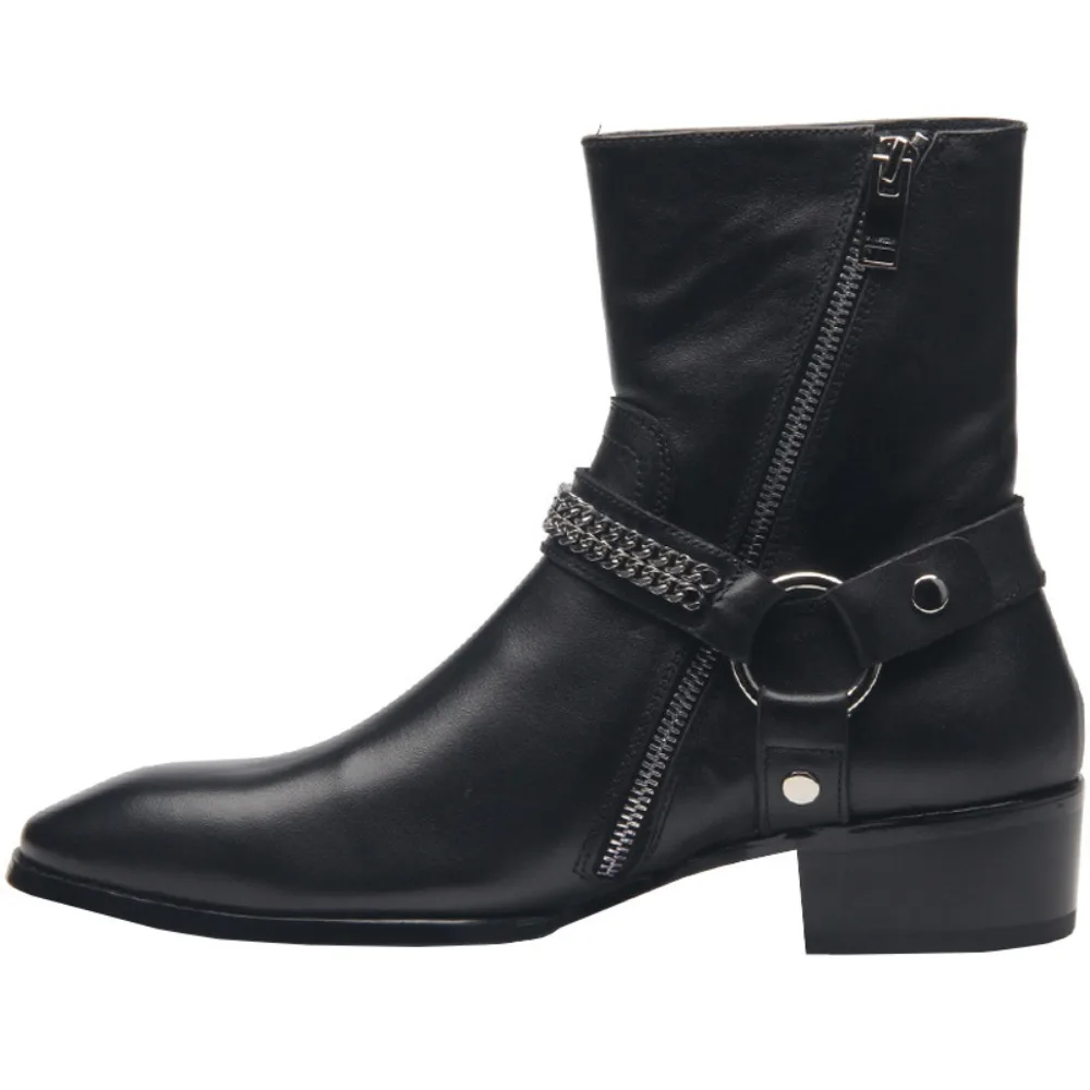 حجم 37 ~ 46 تشيلسي أحذية الرجال 2025 ماركة مريحة 5 سنتيمتر كعب أحذية رجالي موضة سلسلة معدنية جلد طبيعي الرجال الأحذية #6