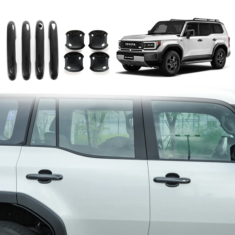

For Land Cruiser Prado 2024 J250 Carbon Fibon/Black/Chrome Door Handle Cover Trim Protectors