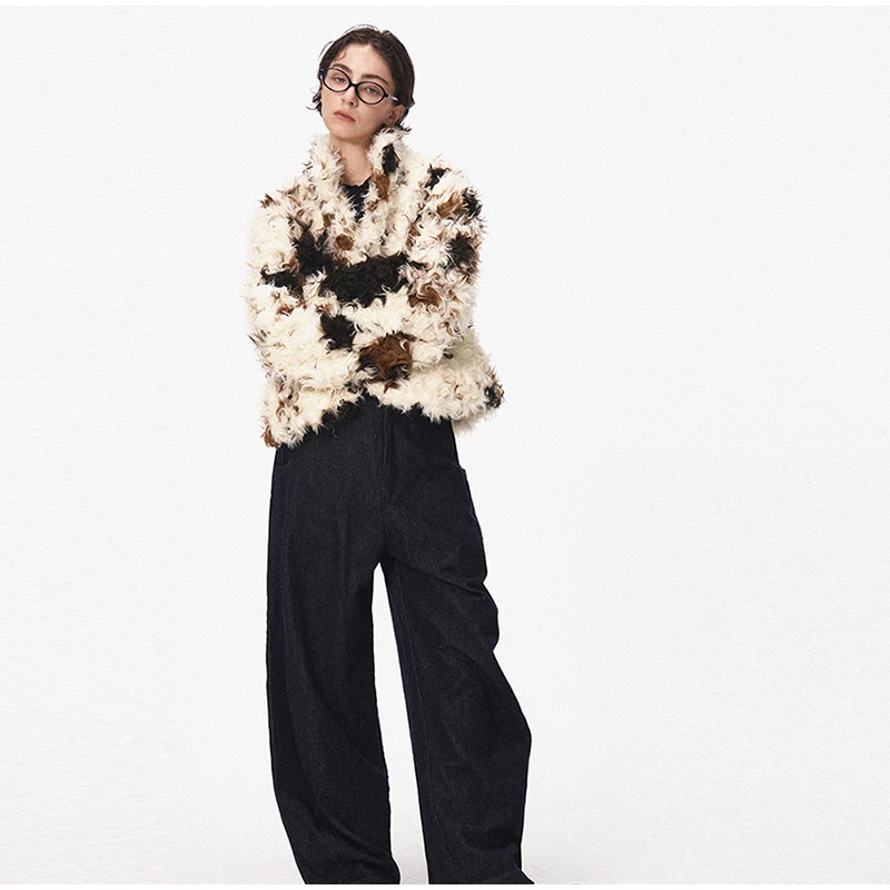 

2025 Autumn Winter Fashion Lady Jacket Street Leopard Faux Fur Women Outwear Urban Long Sleeve Stand Collar Button Female Coat