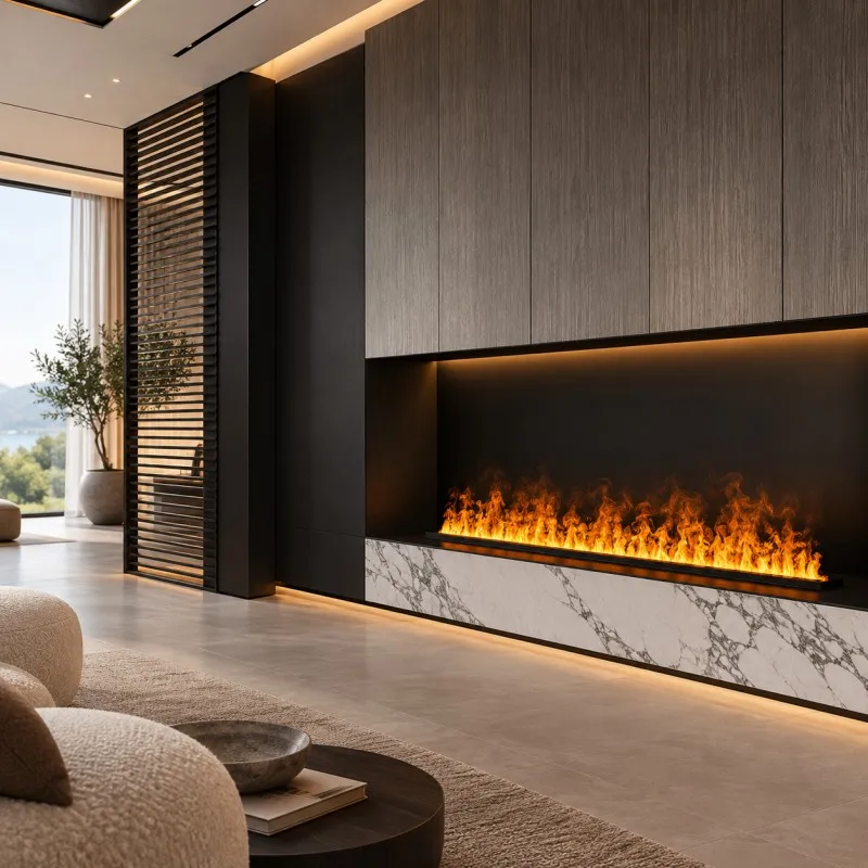 Smart 3D Water Vapor Fireplace Insert Colorful LED Mist Flame Crackling Sound Humidifier No Heat for Living Room Media Wall Dec