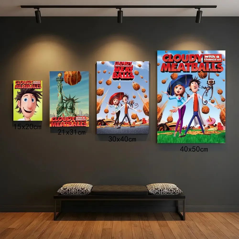 anime C-Cloudy with a Chance of Meatballs-S Poster Self Adhesive Wall Decor for Modern Home Cafe Office and Bar