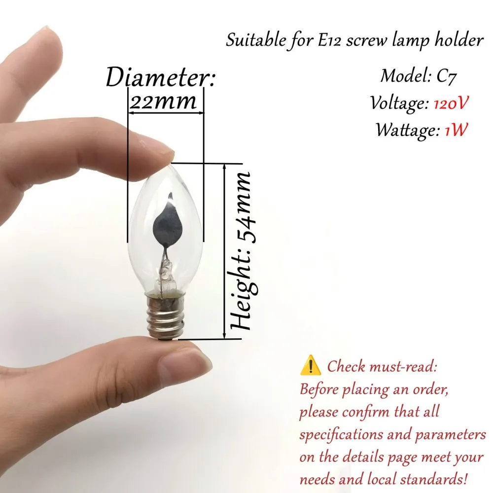 🔥 6 عبوات من لمبة اللهب C18 120 فولت 1 وات E12 قاعدة لولبية - تنطبق على مصابيح تأثير الذيل للرقص للثريات/أضواء عيد الميلاد 1000 ساعة 🔥 #5