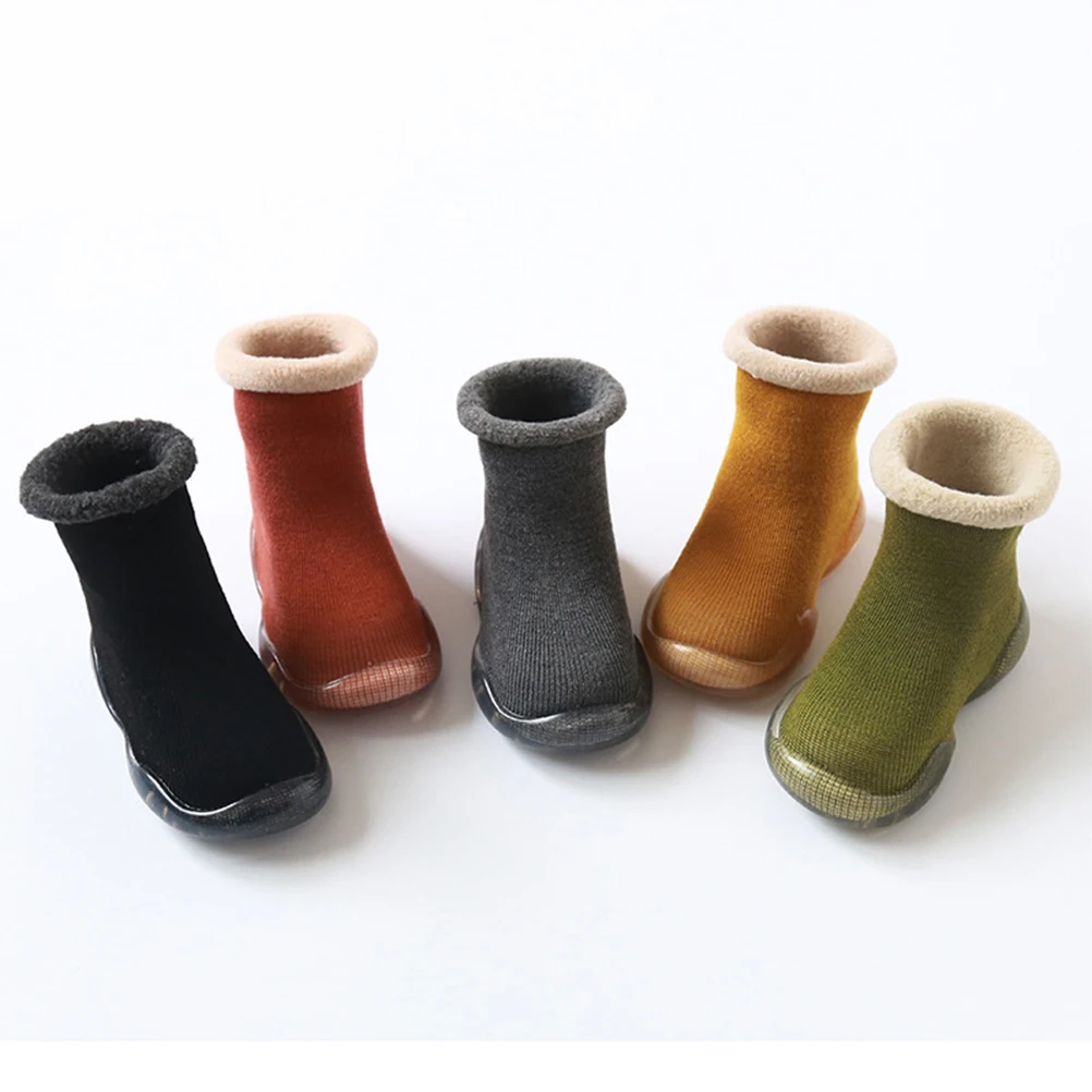 

Хлопковые детские тапочки, серые носки, размеры 22, 23, противоскользящие нескользящие носки для малышей, теплая зимняя обувь, детские противоскользящие носки