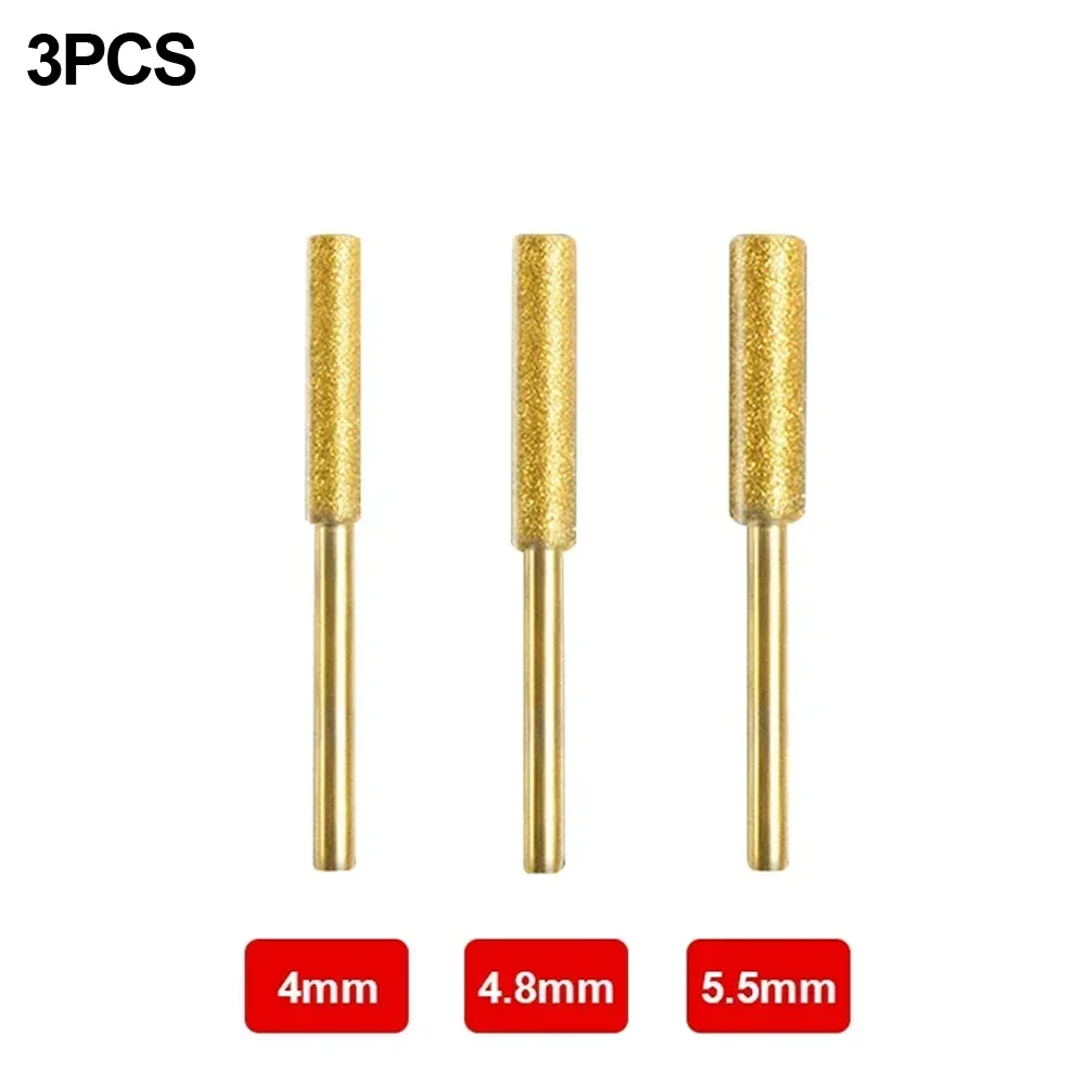 3pcs Diamond Coated Cylindrical Burr Chainsaw Sharpener Stone File Chain Sharpening Carving Grinding Power Tool Accessories  New