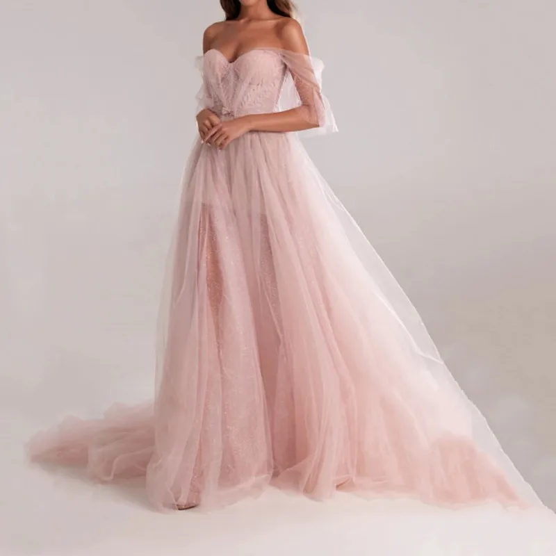 

Aleeshuo Junoesque Off The Shoulder Organza Prom Dress Sexy Sweetheart A-line Sleeveless Floor Length With Bow Vesido Customized