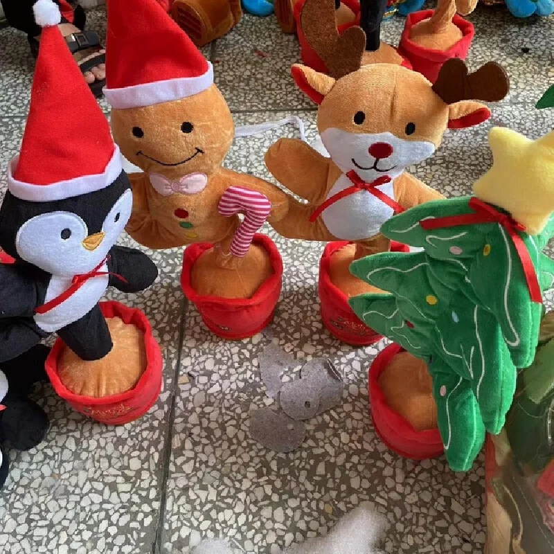 Christmas Interactive Electric Plush Doll Singing Dancing Recording Swinging Xmas Tree Elk Cactus Cartoon Toy Educational Decor