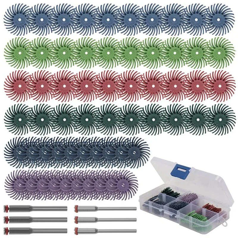 

66 PCS 1 Inch Radial Bristle Disc Kit Plastic With 1/8In Shank For Rotary Tools Detail Abrasive Brush For Jewelry Wood Polishing